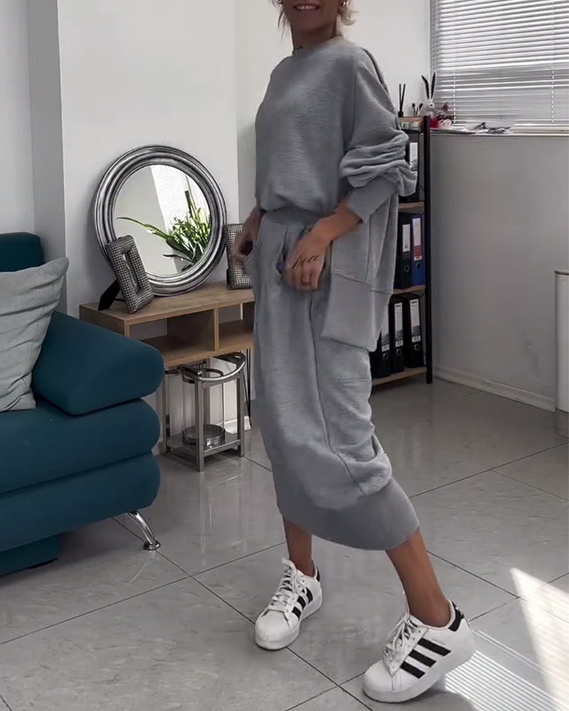 Threaded Sweatshirt & Skirt Set