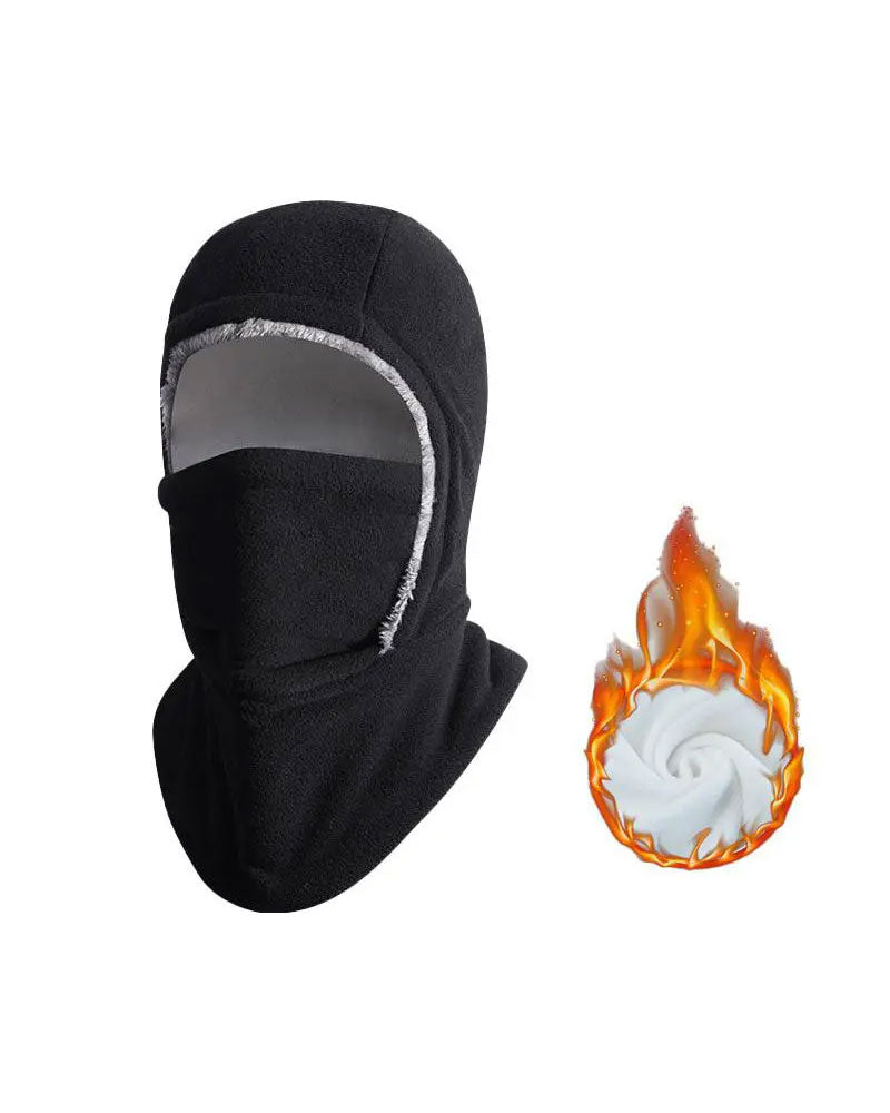 Winter 2 In 1 Hat And Face Mask Windproof Thick Fleece Lining For Outdoor Sports Black
