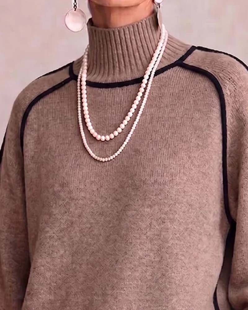 High Neck Line Lantern Sleeve Pullover