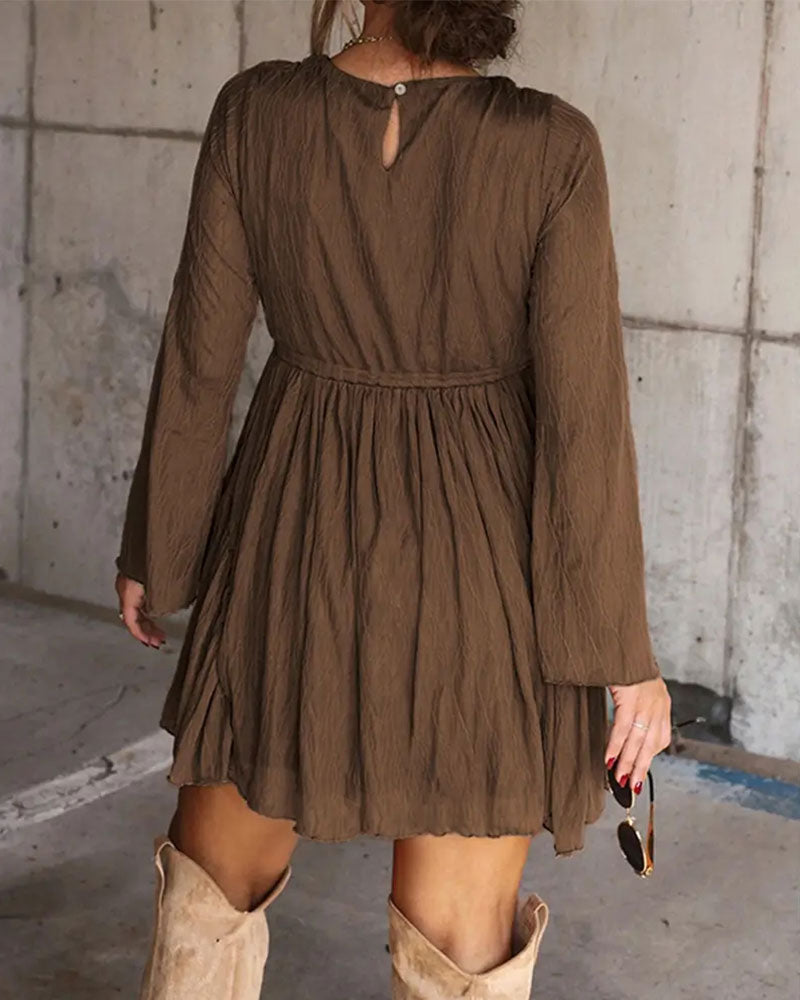 Textured V-Neck Short Dress