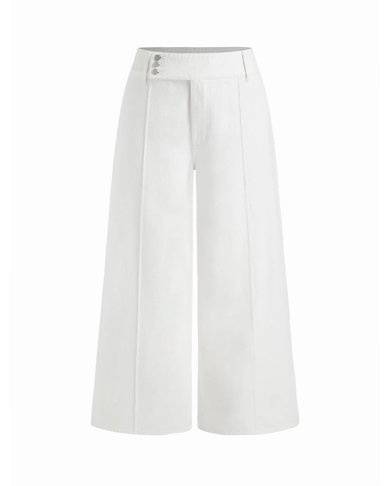 Three-Button High-Waist Wide-Leg Pants