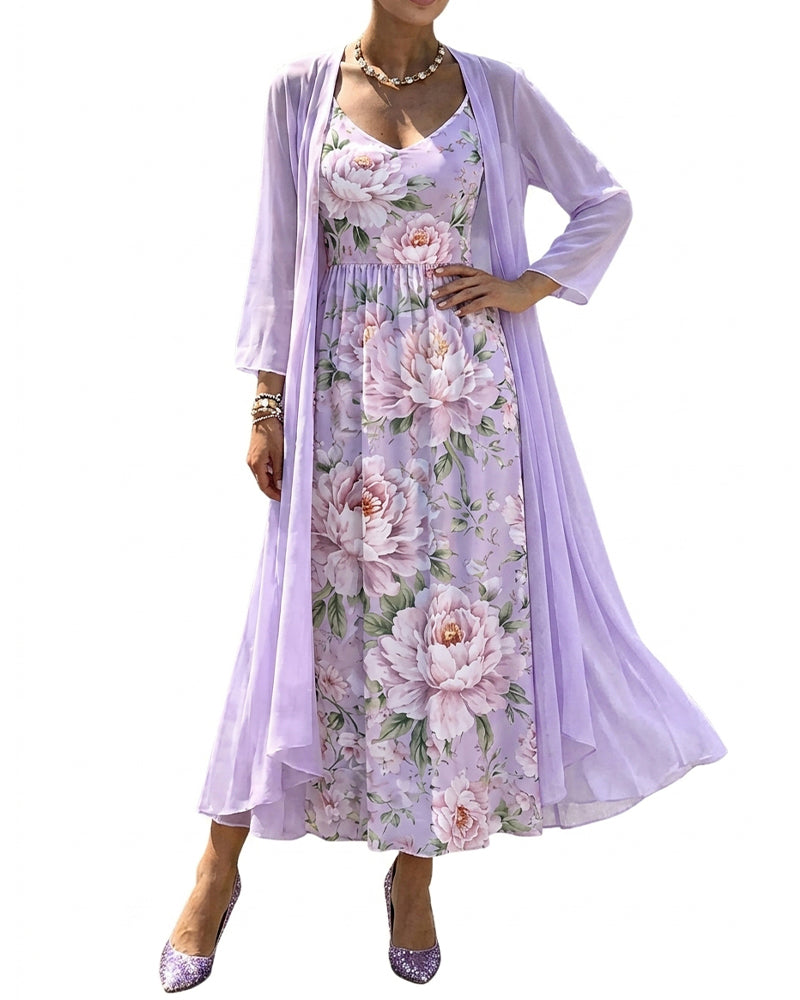 Floral Print Dress Two-Piece Set