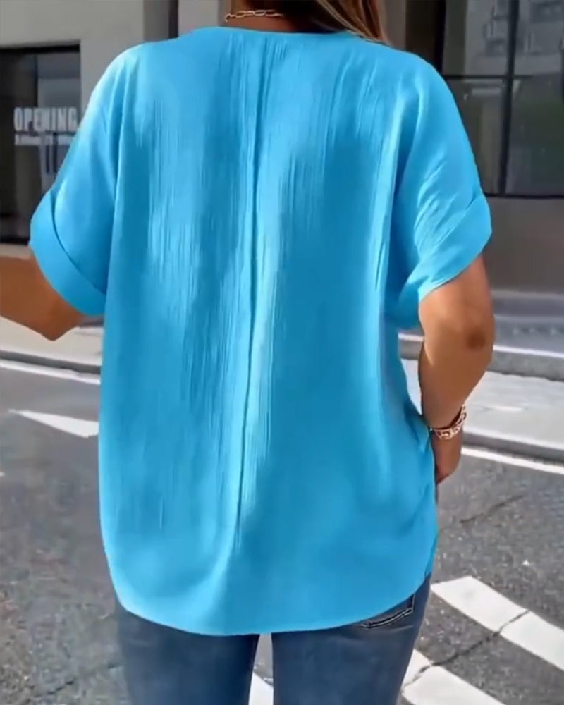 100% Cotton V-Neck Loose Textured T-Shirt