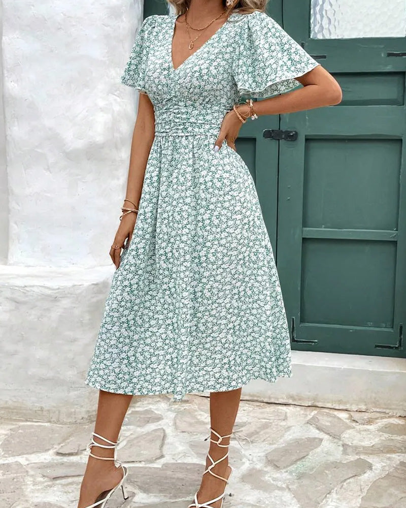Floral V-Neck Waist Dress