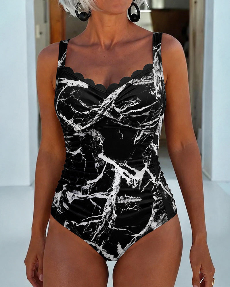 Camisole Marble Print Color-Block One-Piece