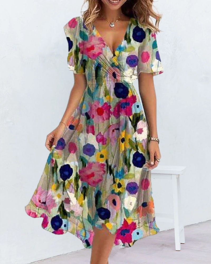 V-neck colorful printed dress