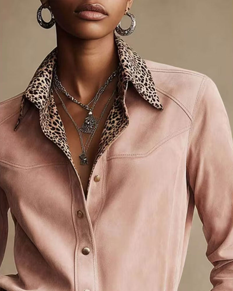 Lapel Leopard Patchwork Shirt