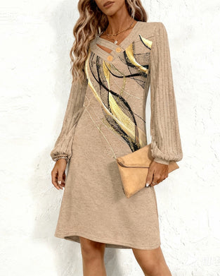 Long-Sleeved Printed Straight Dress