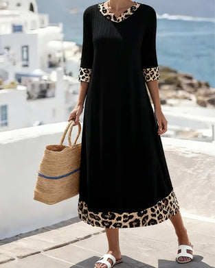 Elegant Leopard Print Patchwork Maxi Dress