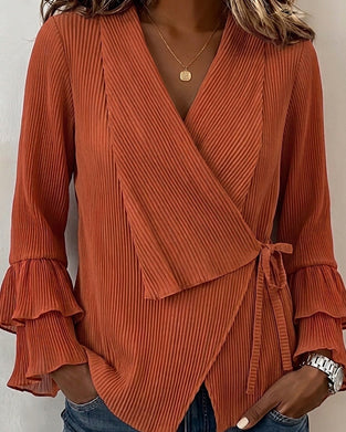 Flare Sleeve Lace Up Blouse