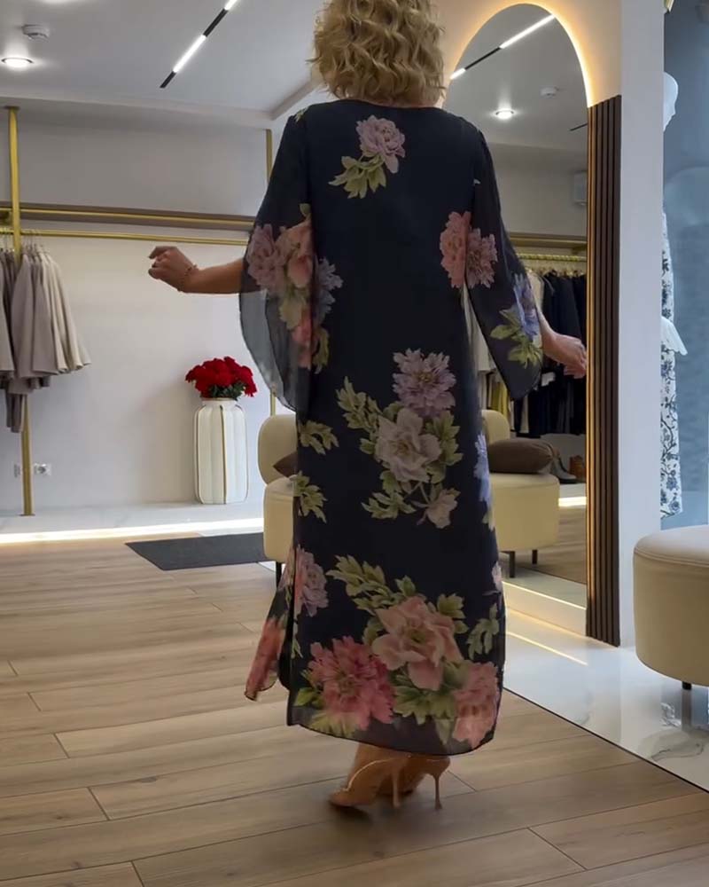 Round Neck Floral Slit Dress