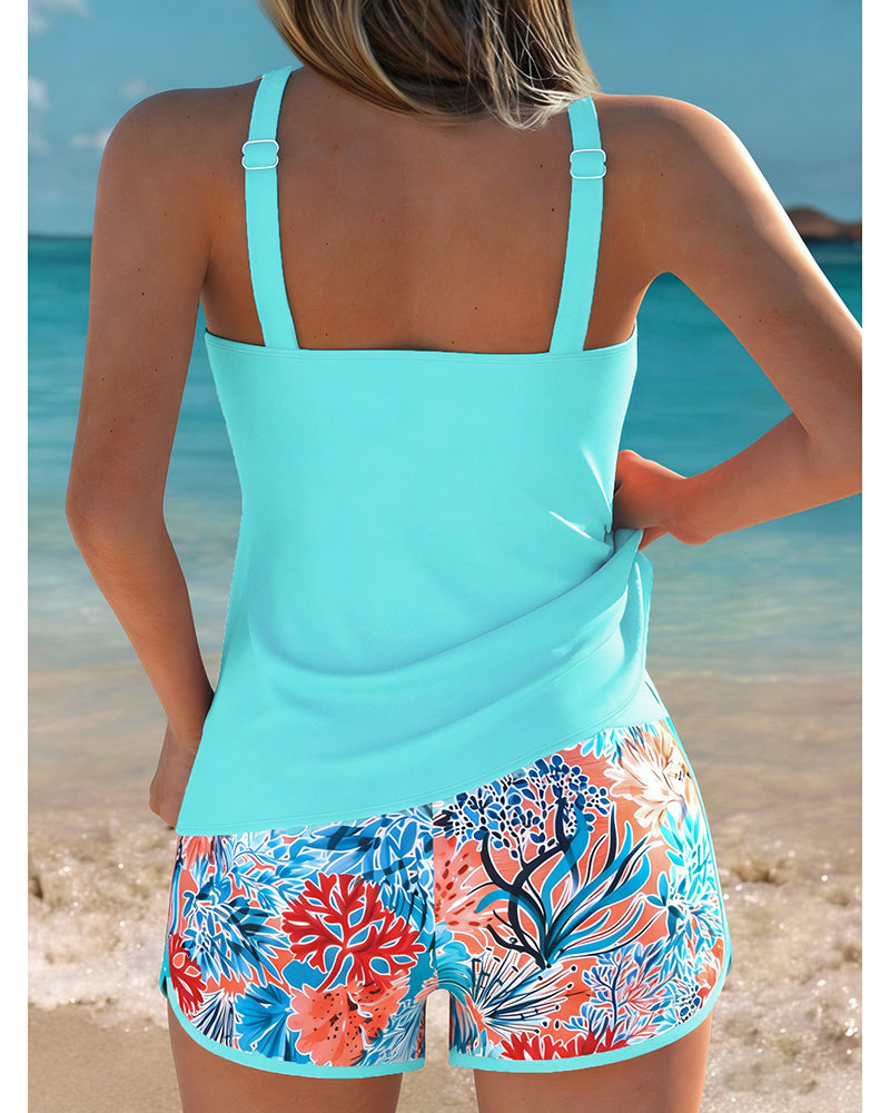 Sleeveless Tank Top Printed Shorts Tankini