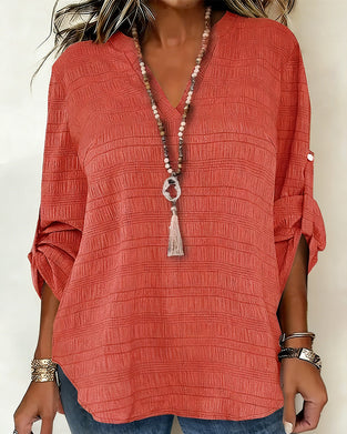Textured V-Neck Adjustable Sleeve Top