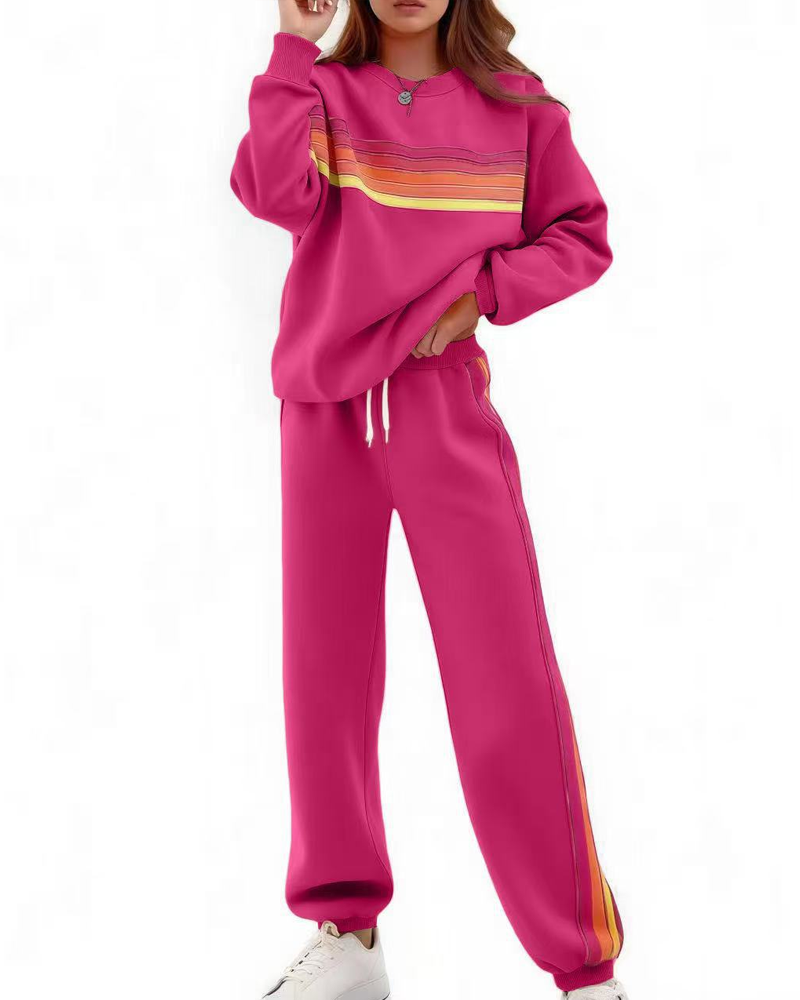 Colorful Stripe Sweatshirt and Sweatpant Set