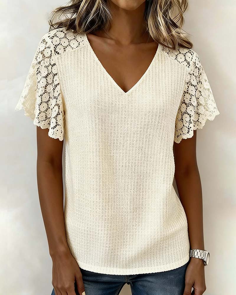 Waffle Panel Lace Top