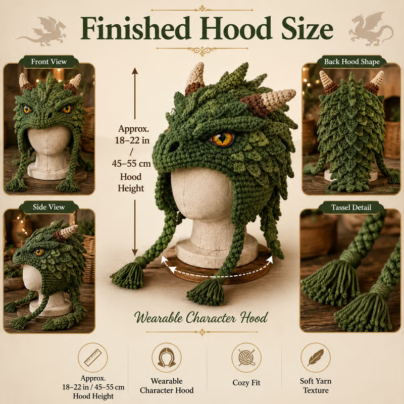 🐉✨ Fantasy Hood Hat DIY Crochet Kit 🧶🎭✨