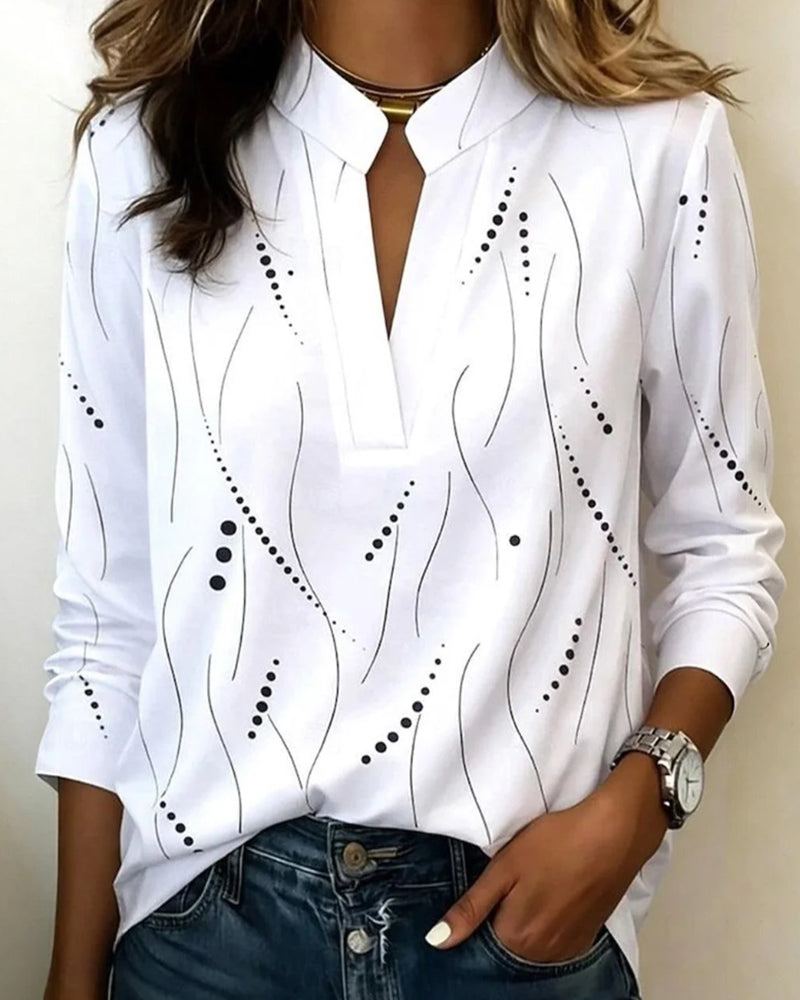 Line Print V-Neck Blouses