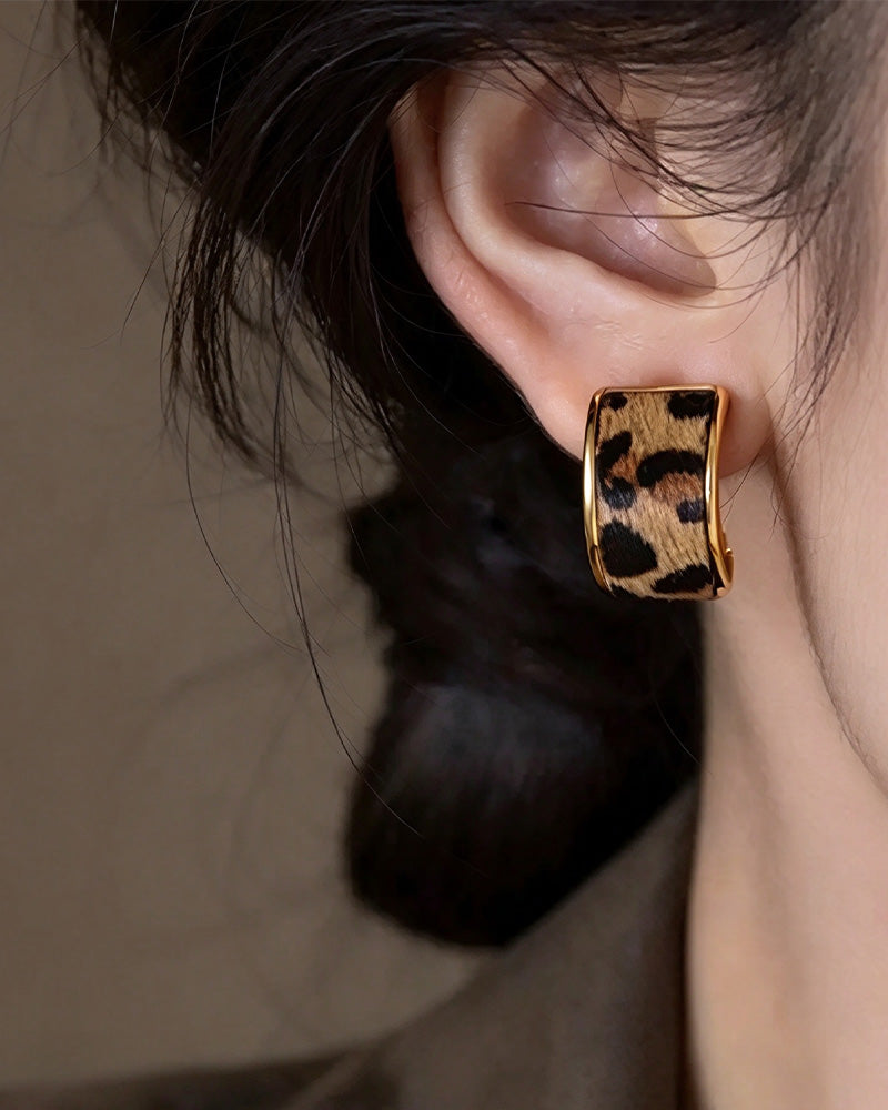 Womens Leopard Print Geometric Statement Hoop Earrings