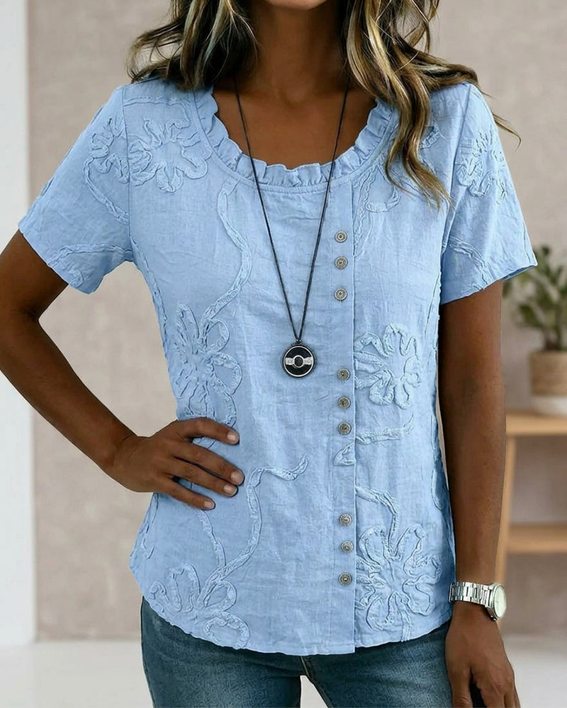 Textured Floral Side-Button Blouse
