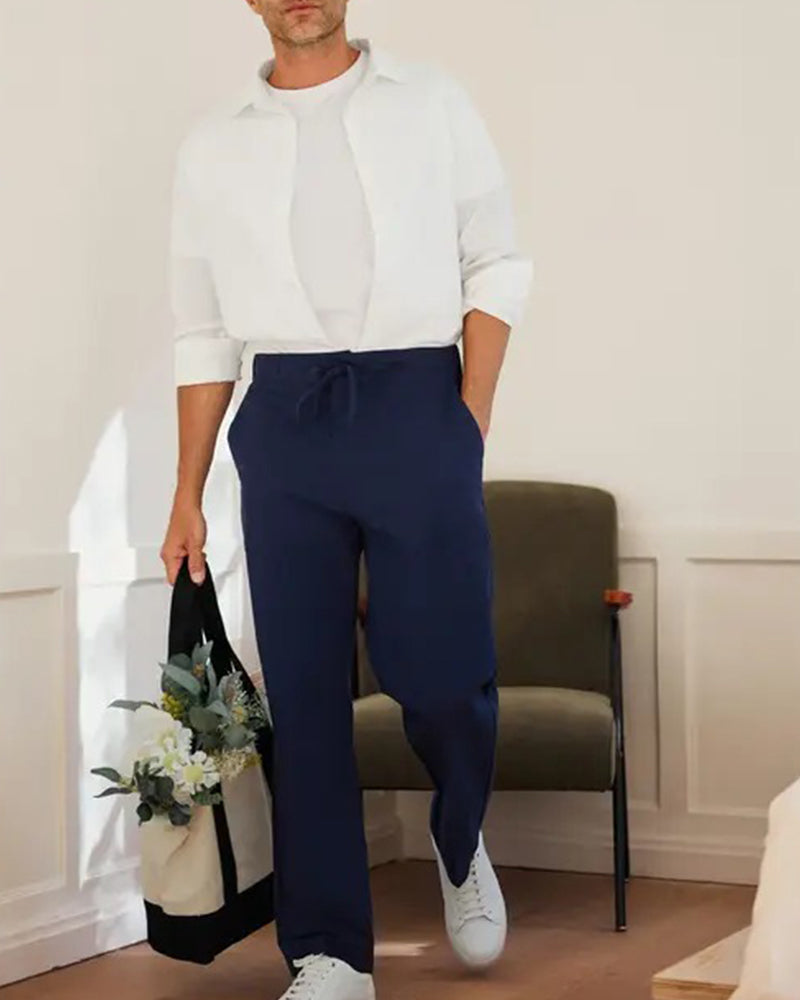 Solid Color Pocket Drawstring Beach Pant