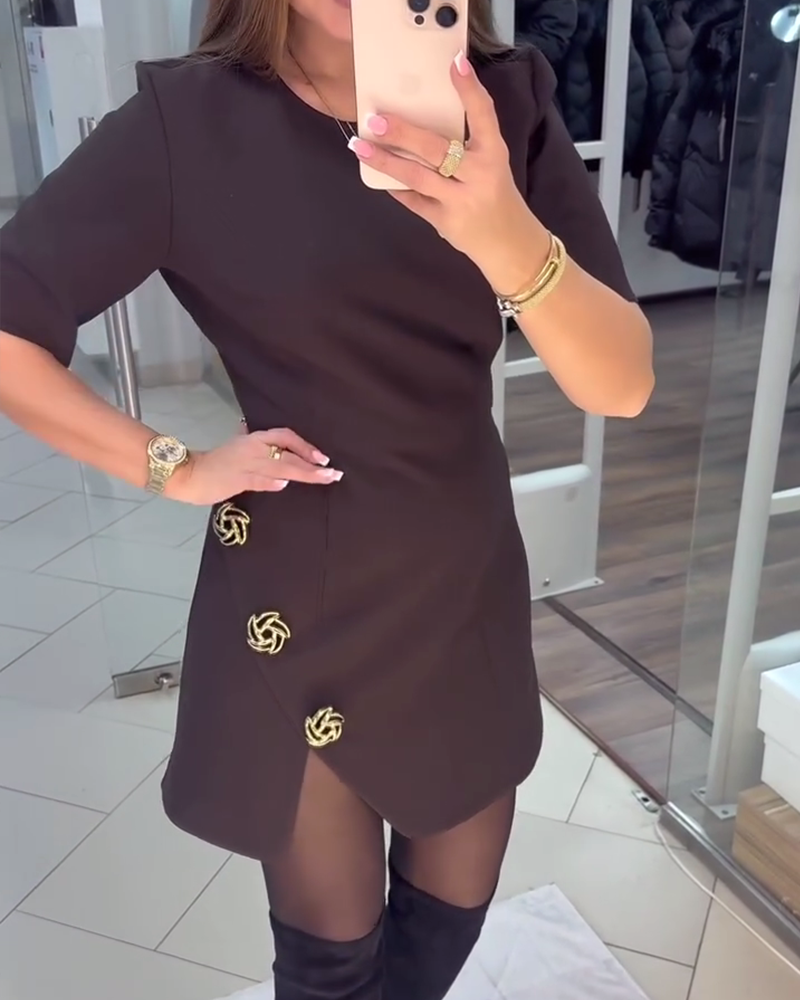 3d Floral Solid Color Straight Dress