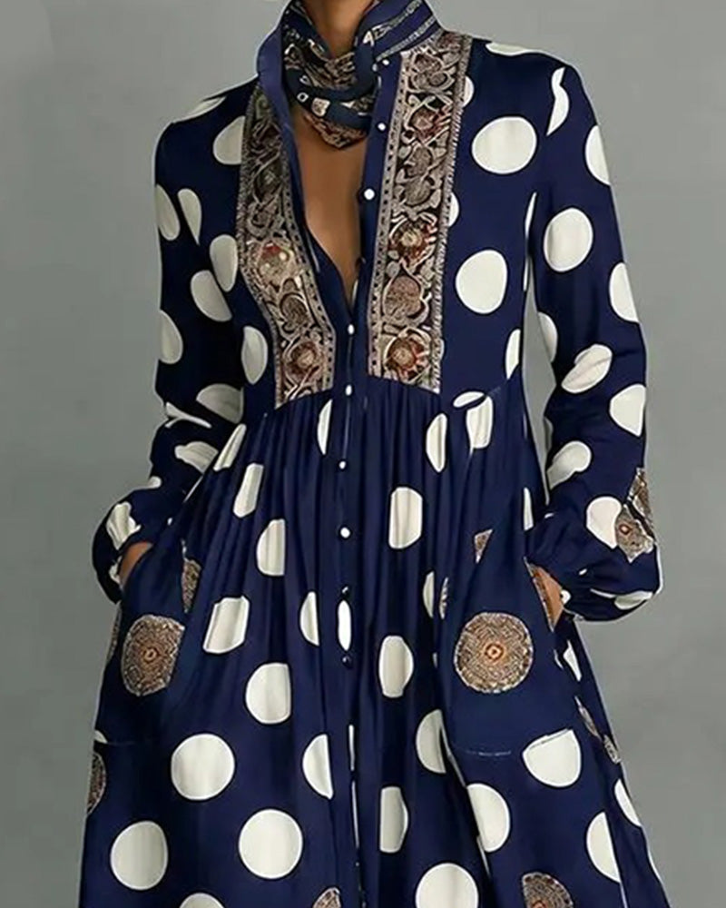 Stylish Large Polka Dot Full Skirt Dress