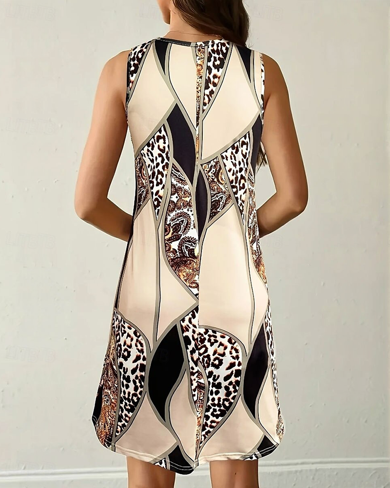 Sleeveless Leopard Patchwork A-Line Dress