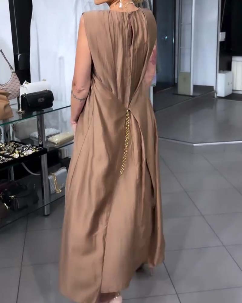 Sleeveless Round Neck Pleated Dress