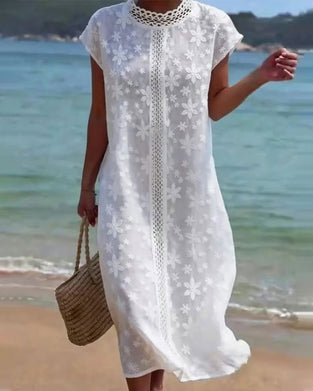 Hollow-Out Solid Color Printed Dress