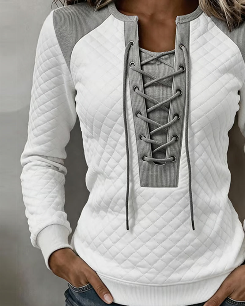 Lace-Up Slim-Fit Color-Block Sweatshirt