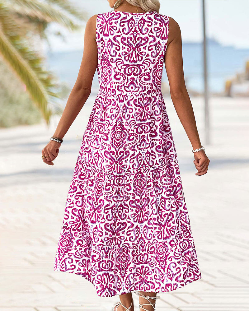 V-Neck Button Sleeveless Dress
