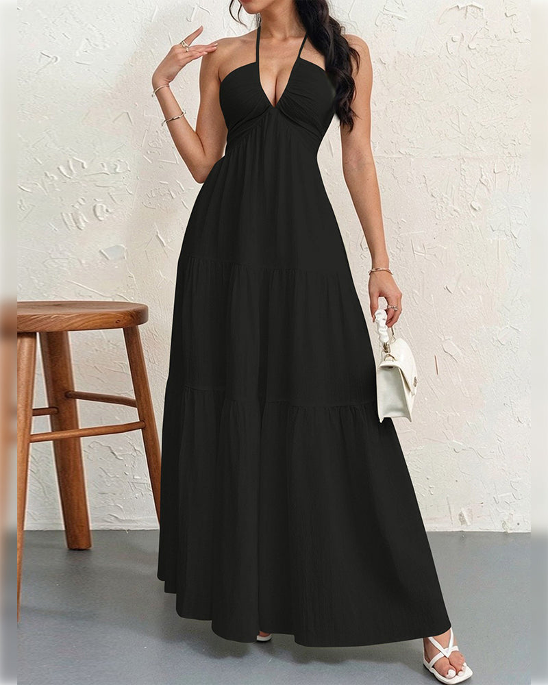 Fashion Solid Halter Dress
