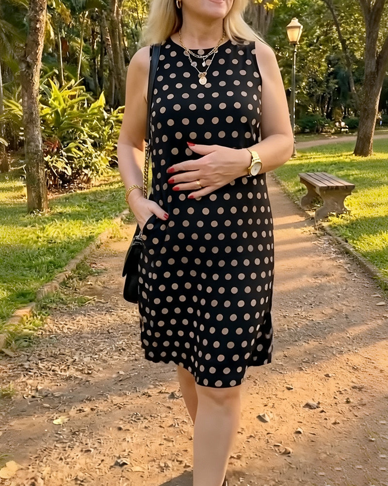 Polka Dot Sleeveless Round Neck Dress
