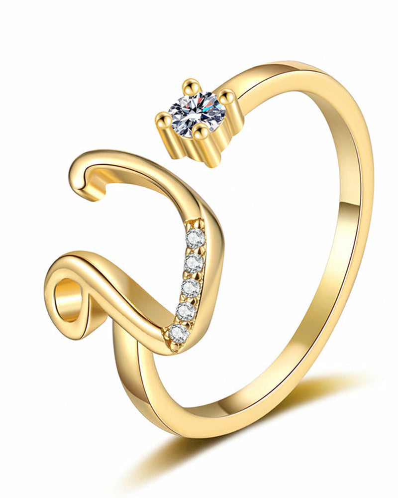 Adjustable Sparkling Initial Ring For Women