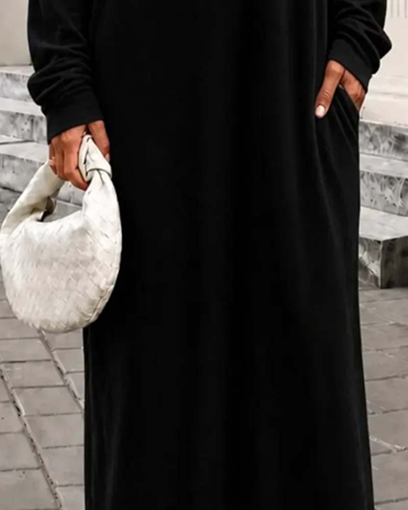 Asymmetric Off-Shoulder Long Sleeve Pocket Maxi Dress