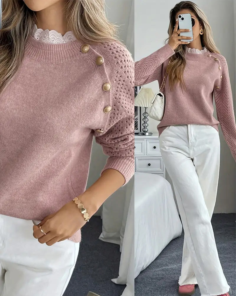 Elegant Ruffle Hollow Trim Sweater