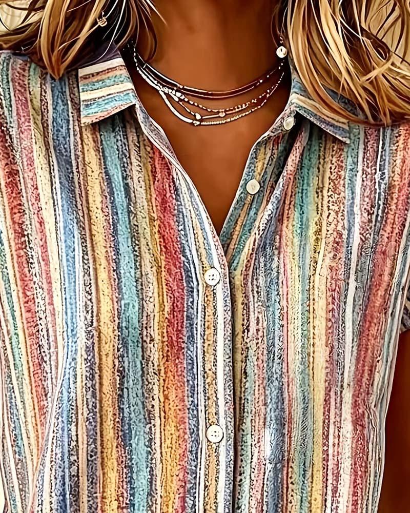 Striped Color-Block Casual Blouse