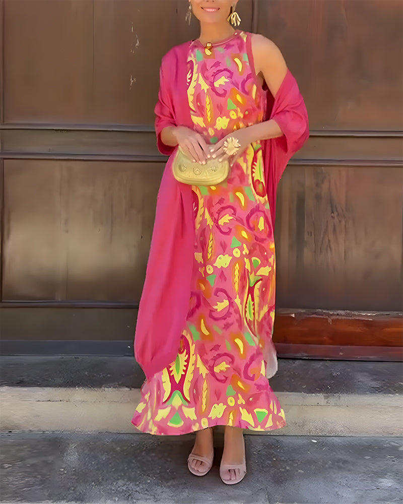 Sleeveless Long Dress With Long Cardigan Set