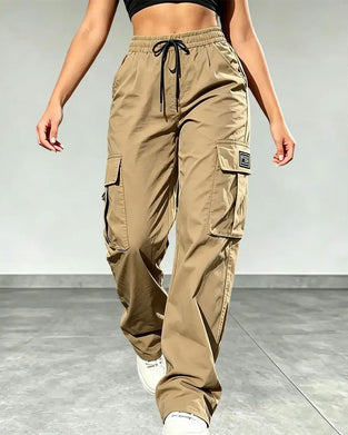 Elastic Waist Drawstring Pocket Cargo Pants