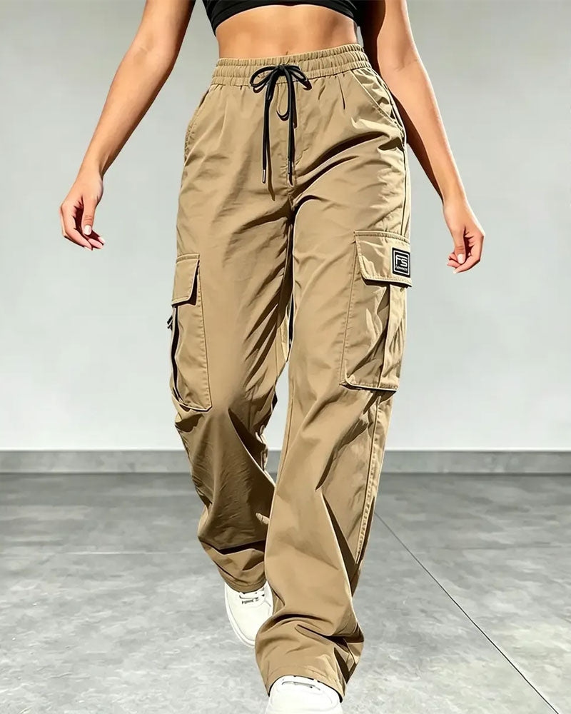 Elastic Waist Drawstring Pocket Cargo Pants