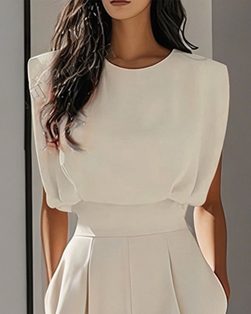 Solid Casual Belted Jumpsuit
