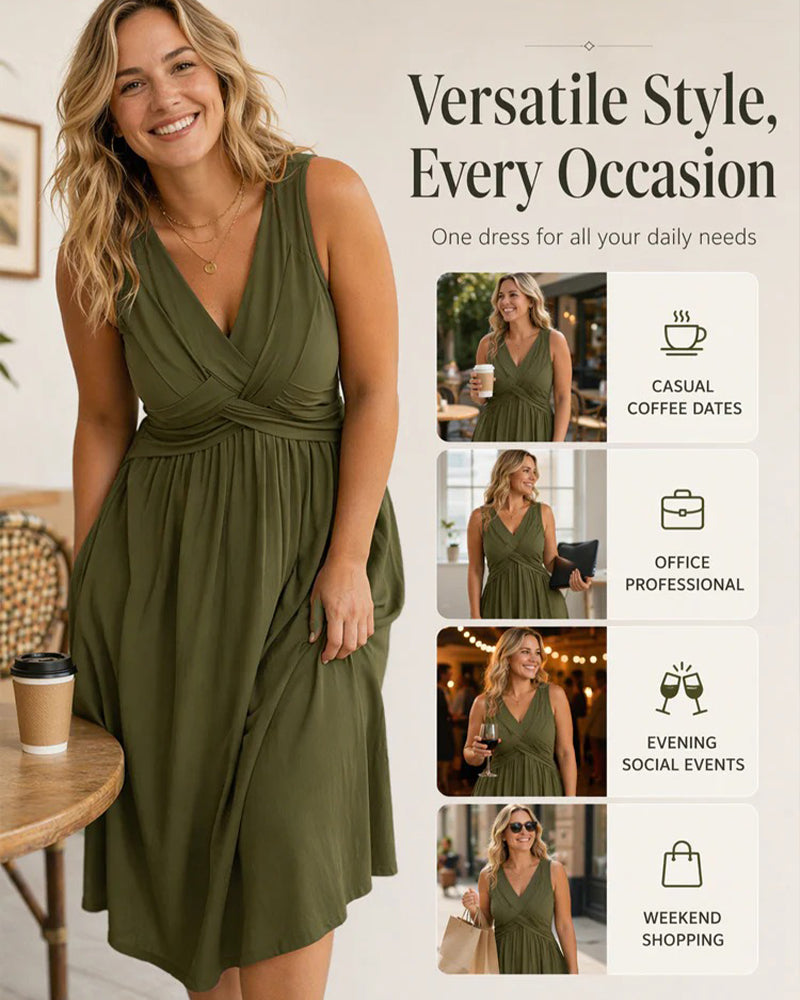 Solid Color Pocket Twist Tank Dress