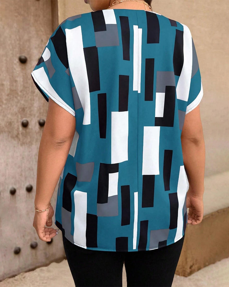 Print V-Neck Loose Blouse