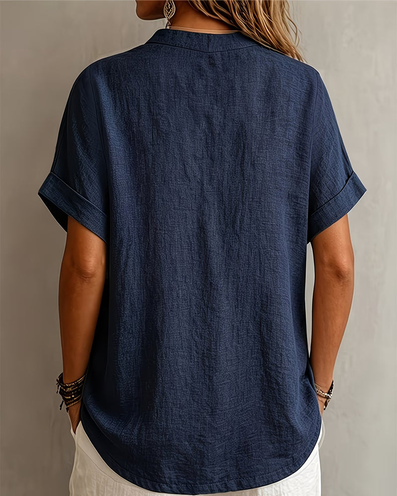 V-Neck Short Sleeve Loose Blouse