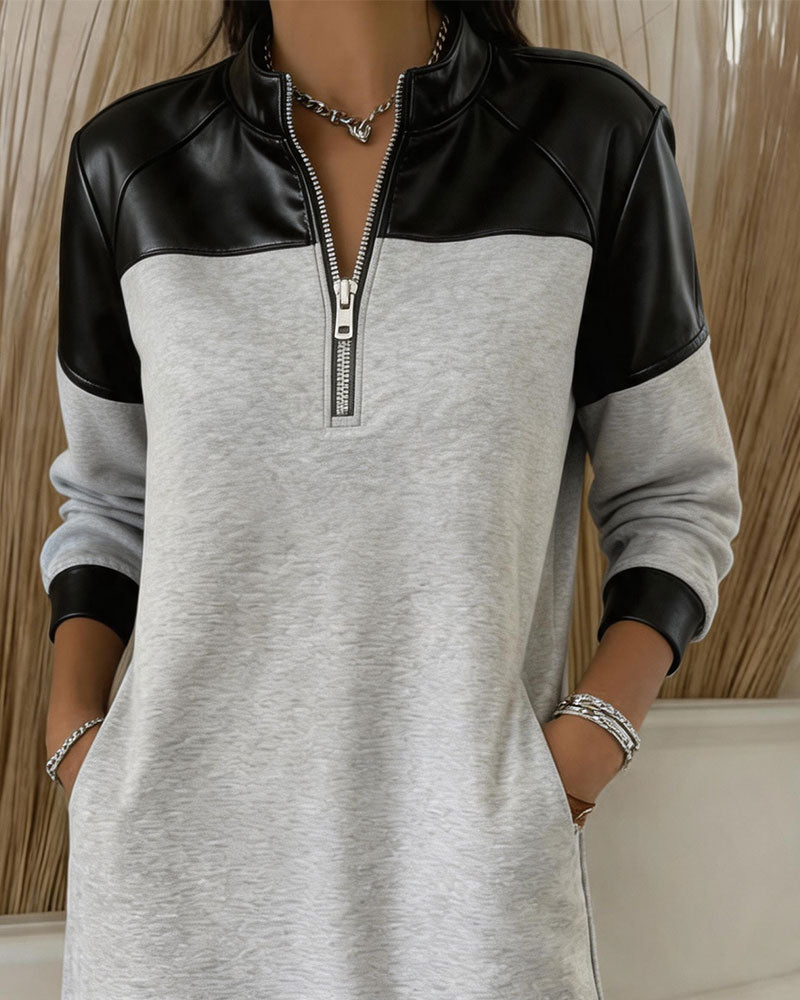 Half-Zip Casual Sweatshirt Dress