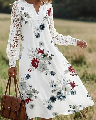V-Neck Floral Button Dress