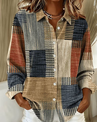 Vintage Washed Print Lapel Shirt