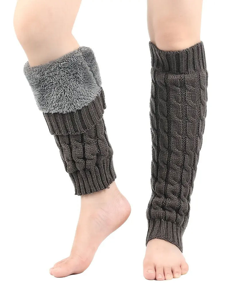 Fleece Lined Cable Knit Leg Warmers Thermal Boot Cuffs