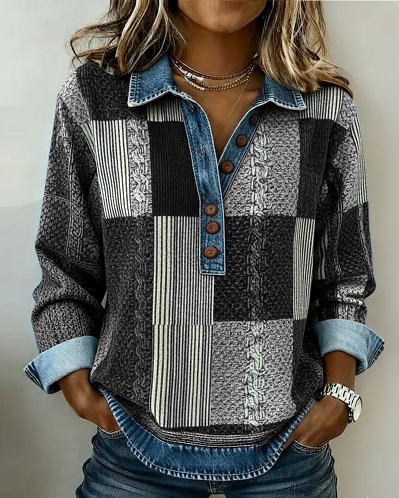 Long-Sleeved Color-Blocked Printed Sweatshirt