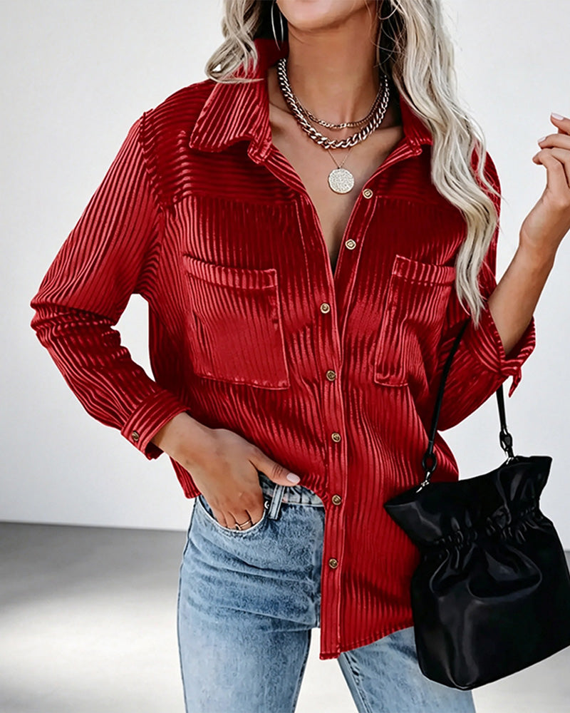 Pocket Long Sleeve Striped Shirt